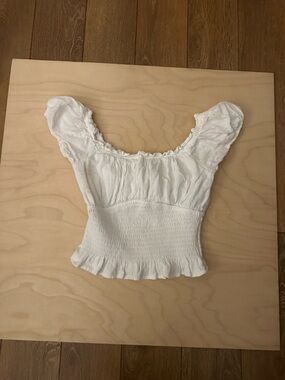 Hollister White Smocked Crop Top with Puff Sleeves